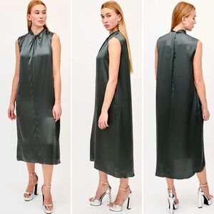 VINCE Silk Knotted Neck Minimal Sleeveless Midi Shift Dress Womens Size Large💚